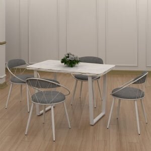 Kagu Relax Mdf Masa Sandalye BEYAZ MS KETEN GRİ