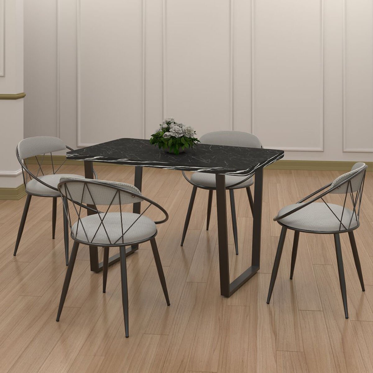 Kagu Relax Mdf Masa Sandalye SİYAH MS KAZ BEYAZ