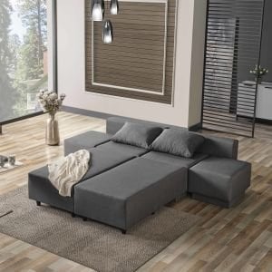 CORNER POLY-L KÖŞE TAKIMI-KANEPE-YATAK-DİNLENME KOYU GRİ