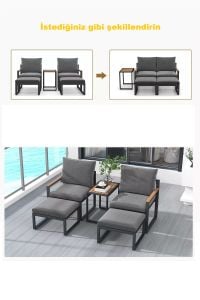 5 Parça Metal Çerçeve Outdoor Multilounge Bahçe Balkon Mobilya,Uzanma