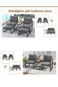 5 Parça Metal Çerçeve Outdoor Multilounge Bahçe Balkon Mobilya,Uzanma
