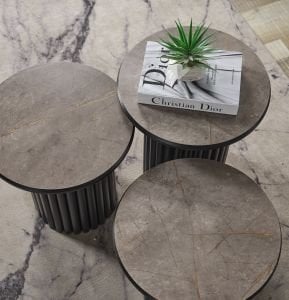 Boston Mdf 3'lü Sehpa Yuvarlak Ahşap ve Metal Ayak