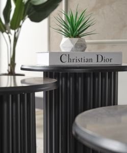 Boston Mdf 3'lü Sehpa Yuvarlak Ahşap ve Metal Ayak