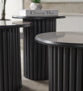 Boston Mdf 3'lü Sehpa Yuvarlak Ahşap ve Metal Ayak