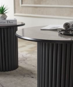 Boston Mdf 3'lü Sehpa Yuvarlak Ahşap ve Metal Ayak