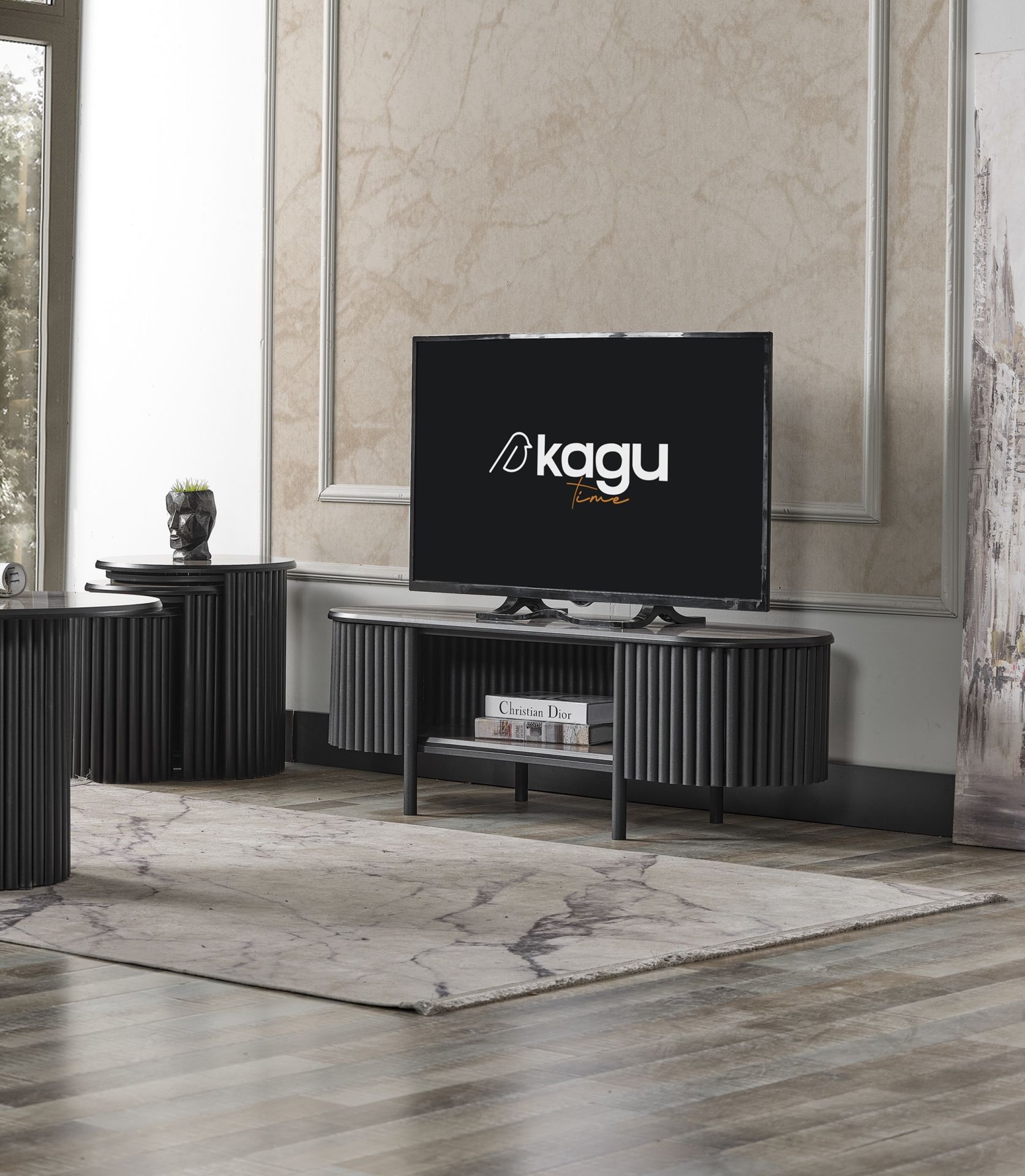 Boston Serisi Tv Ünitesi Siyah Metal Gri Ahşap