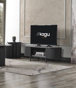 Boston Serisi Tv Ünitesi Siyah Metal Gri Ahşap