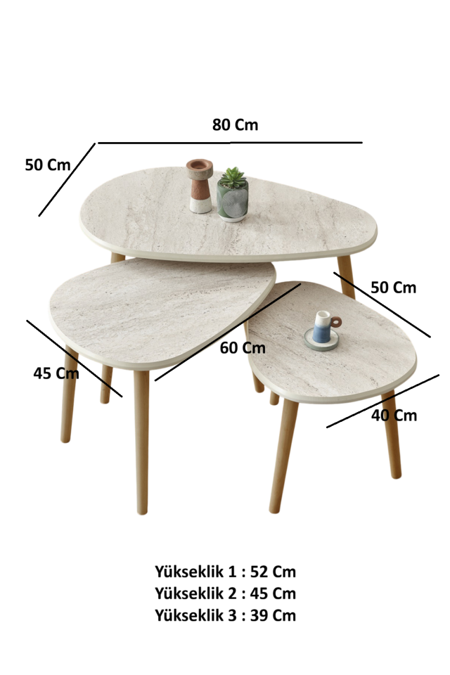 Kagu MDF Alvin Zigon - Orta Sehpa 3'lü Beyaz