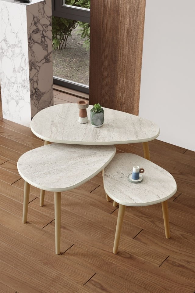 Kagu MDF Alvin Zigon - Orta Sehpa 3'lü Beyaz