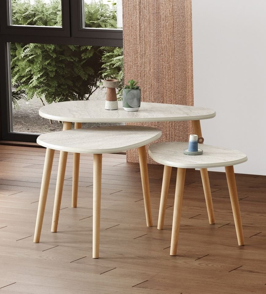 Kagu MDF Alvin Zigon - Orta Sehpa 3'lü Beyaz