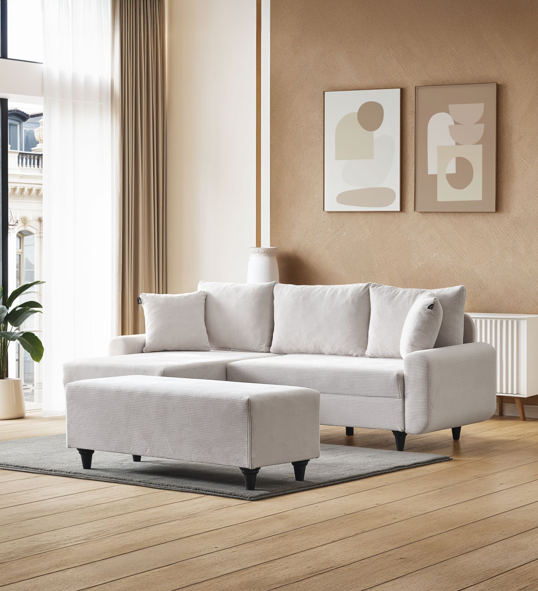 Corner Flavia Köşe Takımı Puflu EKRU