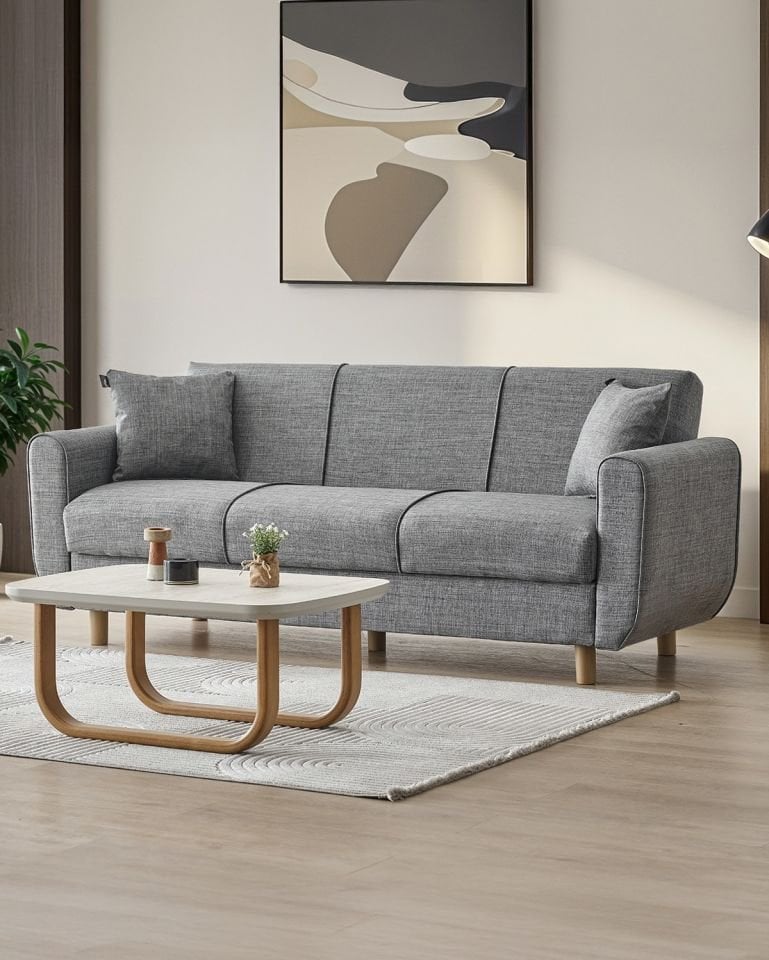 Flavia 3'lü Kanepe Salon, Oturma Odası Yataklı Bazalı GRİ