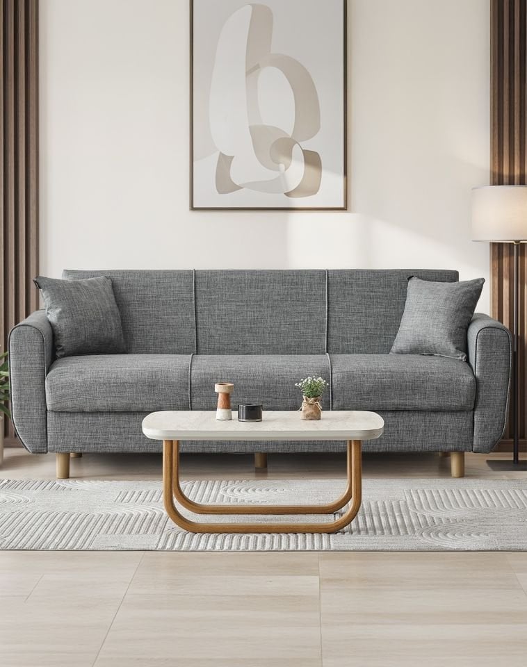 Flavia 3'lü Kanepe Salon, Oturma Odası Yataklı Bazalı GRİ