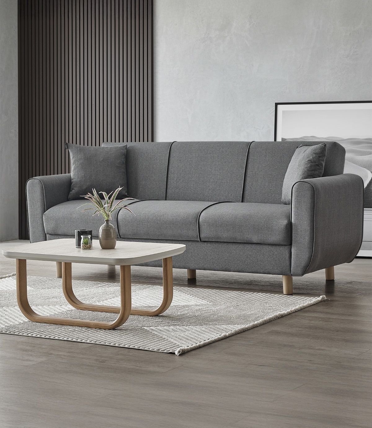 Flavia 3'lü Kanepe Salon, Oturma Odası Yataklı Bazalı KOYU GRİ