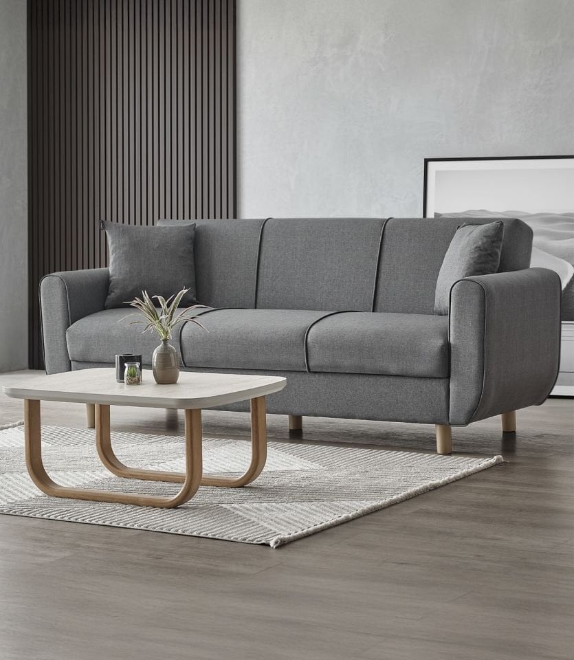 Flavia 3'lü Kanepe Salon, Oturma Odası Yataklı Bazalı KOYU GRİ