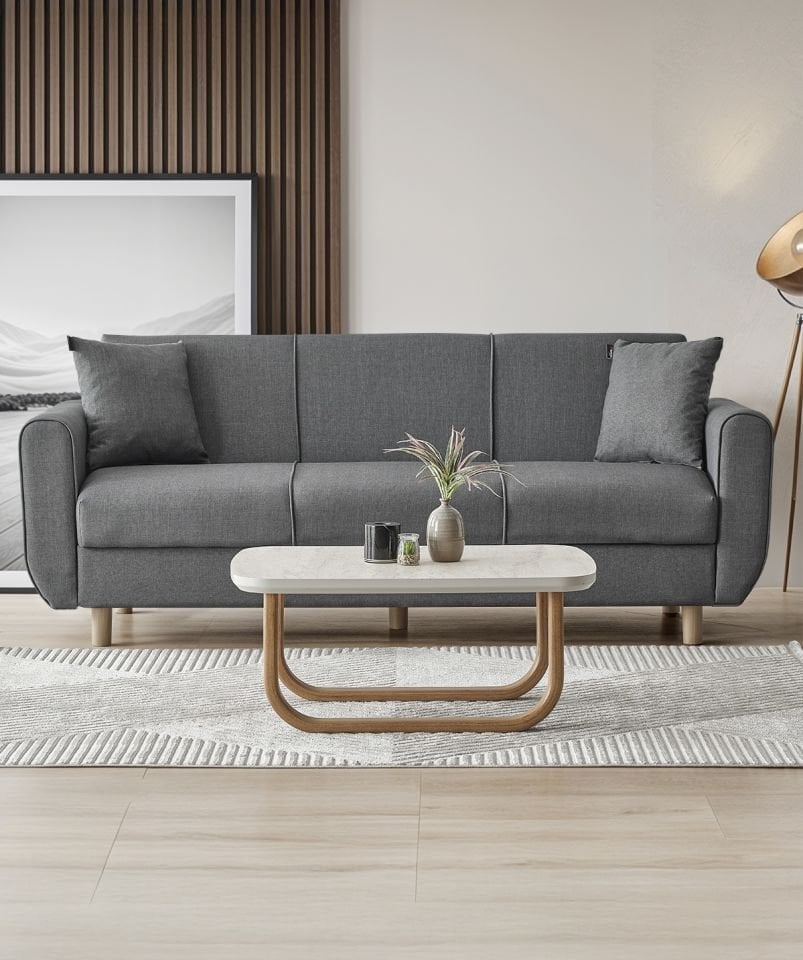 Flavia 3'lü Kanepe Salon, Oturma Odası Yataklı Bazalı KOYU GRİ